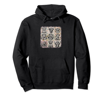 Boho Cow Farm Highland Cow Floral Mothers Hoodie - Custom Art Print Unisex - T-Shirt, Sweatshirt, Hoodie