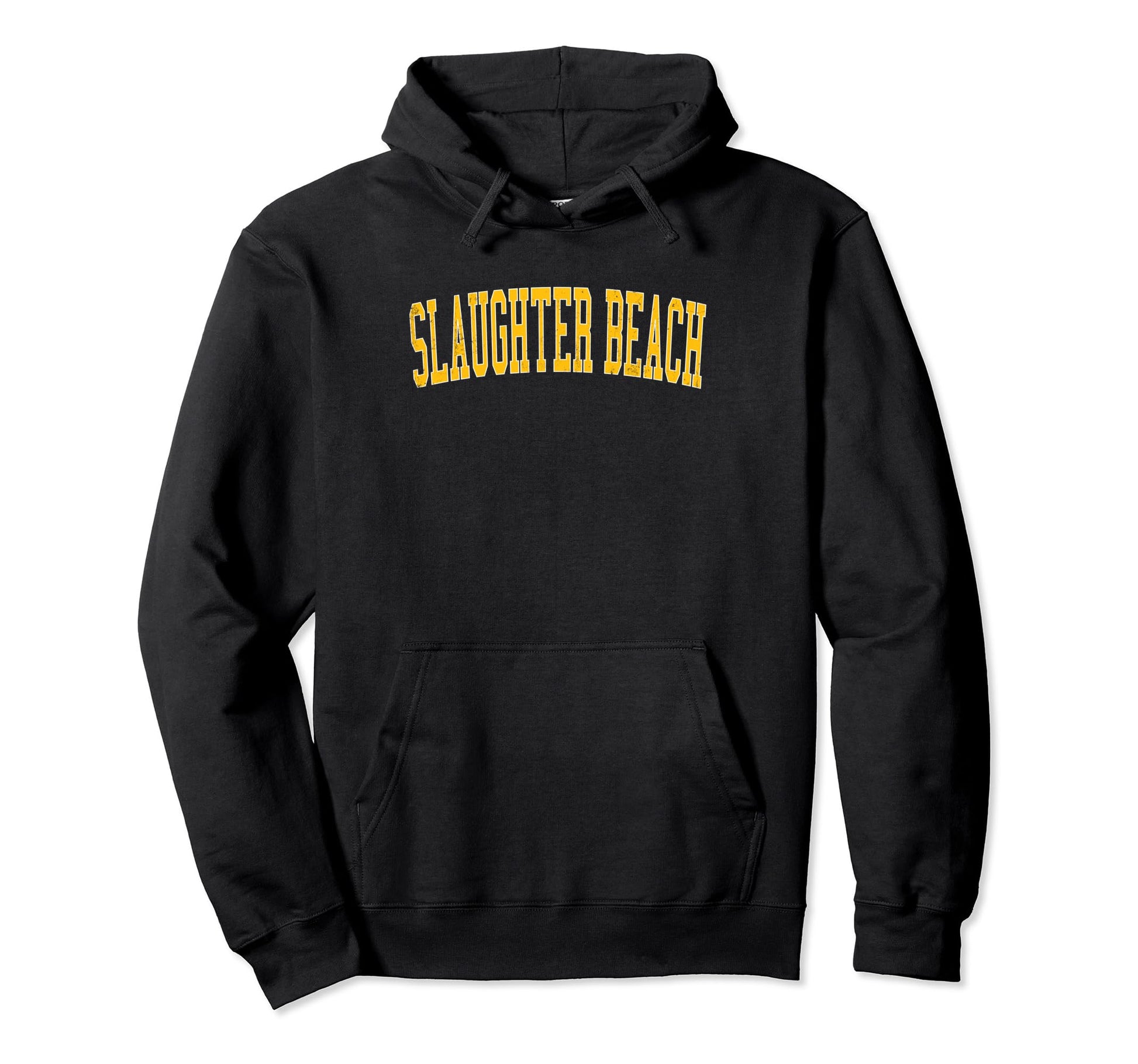 Slaughter Beach Distressed Gold Varsity Hoodie - Fun Novelty Design Unisex - T-Shirt, Sweatshirt, Hoodie