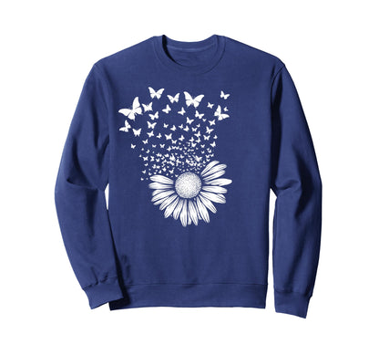 Floral Boho Butterfly Daisy Sweatshirt - Fun Novelty Design for Adults - T-Shirt, Sweatshirt, Hoodie