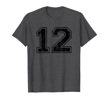 Number 12 Varsity Distressed Sport T-Shirt - Trendy Graphic for Adults - T-Shirt, Sweatshirt, Hoodie