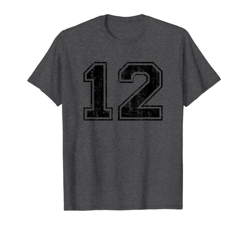 Number 12 Varsity Distressed Sport T-Shirt - Trendy Graphic for Adults - T-Shirt, Sweatshirt, Hoodie