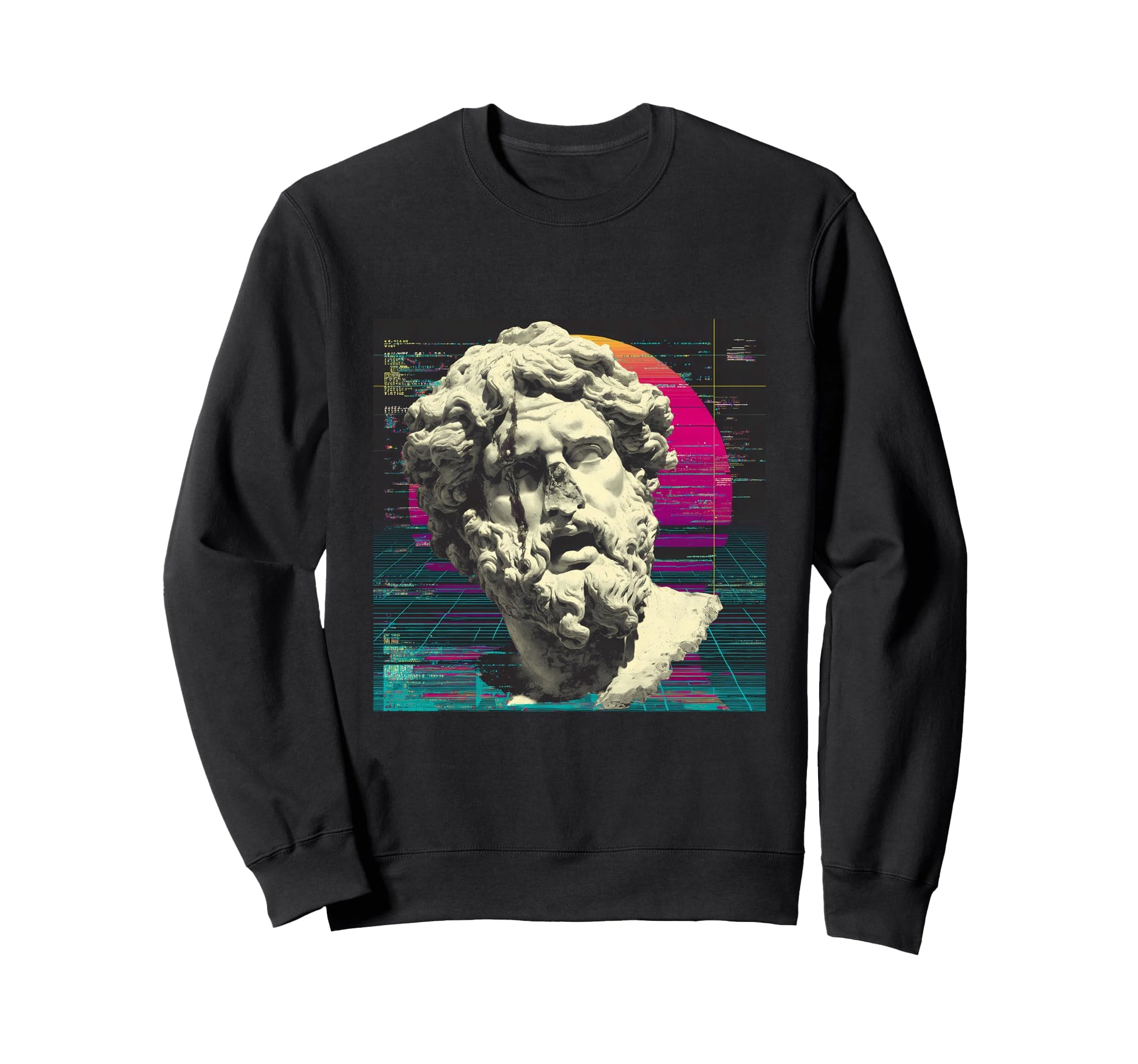 Vaporwave Glitch Art Greek Bust Sweatshirt - Aesthetic Graphic Unisex - T-Shirt, Sweatshirt, Hoodie