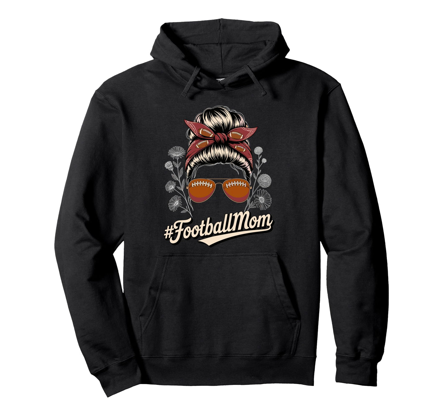 Football Mom Messy Bun Game Day Hoodie - Graphic Print for Adults - T-Shirt, Sweatshirt, Hoodie