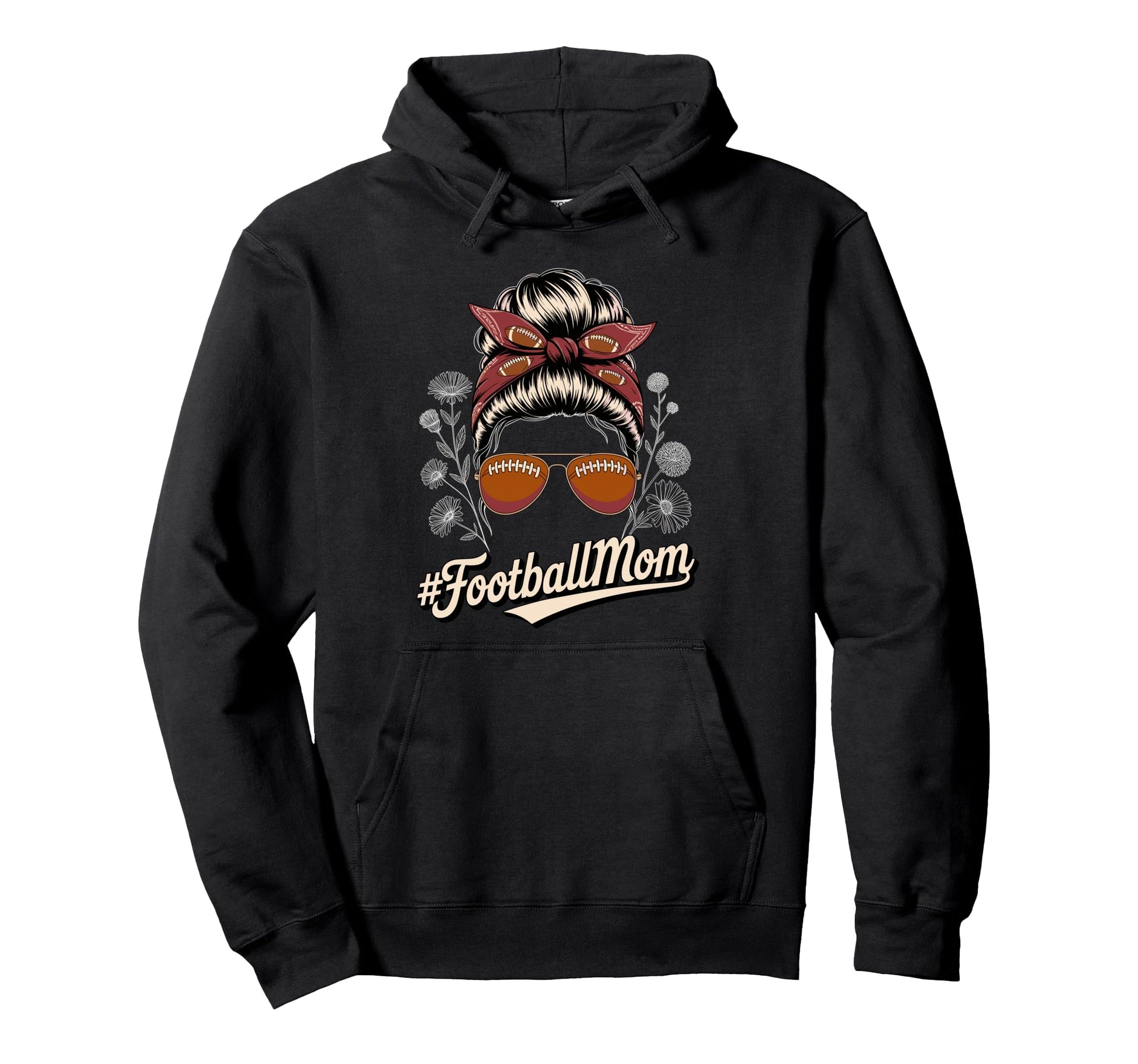 Football Mom Messy Bun Game Day Hoodie - Graphic Print for Adults - T-Shirt, Sweatshirt, Hoodie