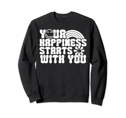 Happiness Boho Rainbow Positive Groovy Sweatshirt - Minimalist Print Unisex - T-Shirt, Sweatshirt, Hoodie
