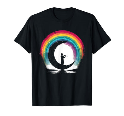 Flute Player Colorful Rainbow Moon Lover T-Shirt - Graphic Print Men Women - T-Shirt, Sweatshirt, Hoodie