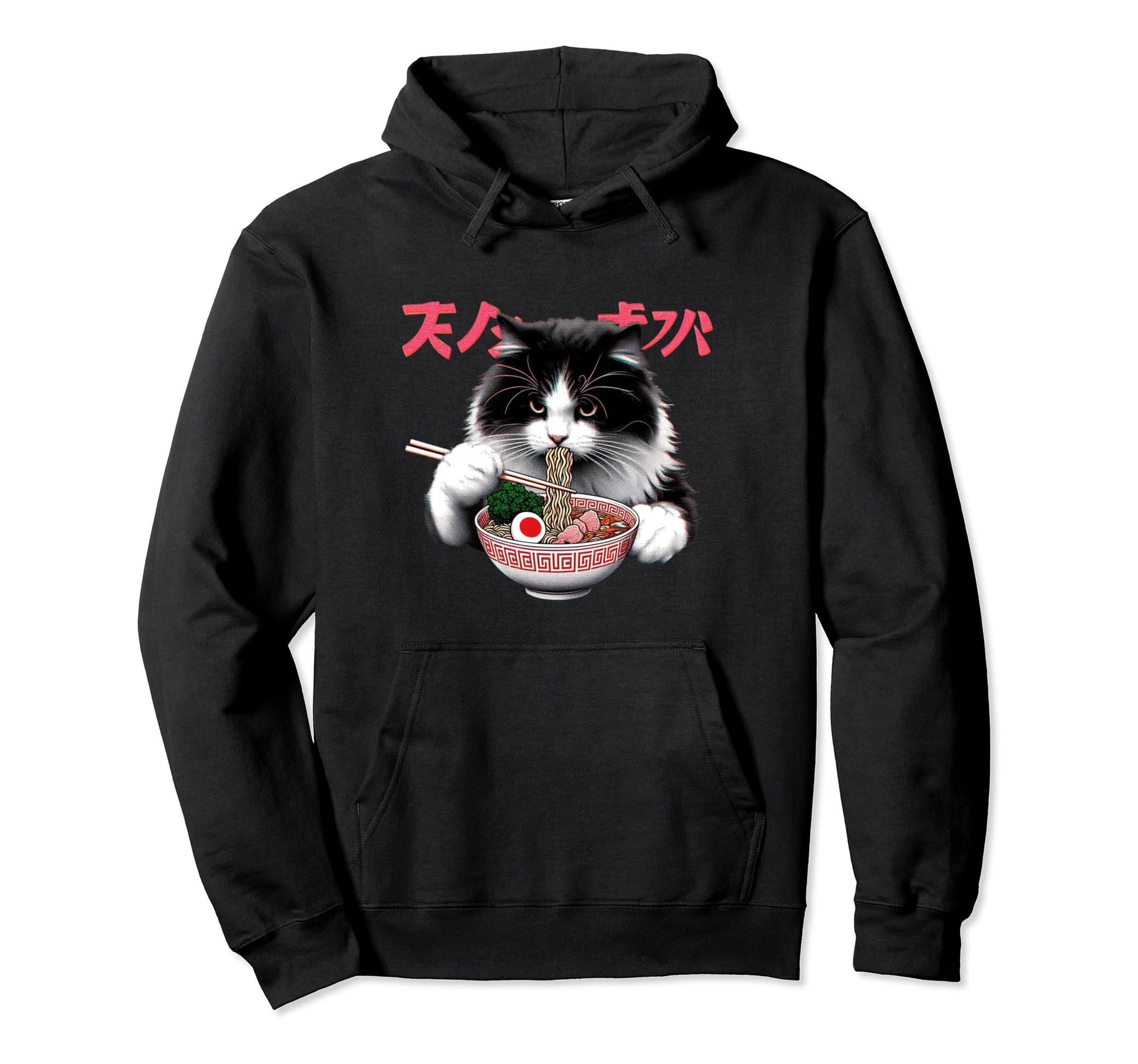 Ramen Cat Vaporwave Japanese Hoodie - Custom Art Print for Adults - T-Shirt, Sweatshirt, Hoodie