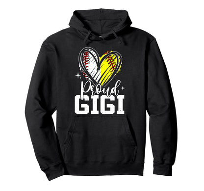 Proud Gigi Baseball Softball Heart Hoodie - Aesthetic Graphic for Adults - T-Shirt, Sweatshirt, Hoodie