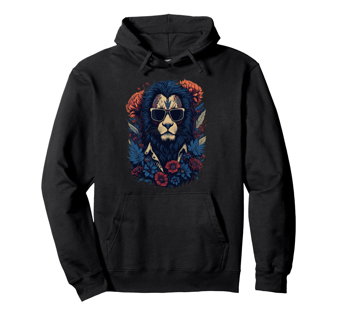 Biker Lion Sunglasses Floral Hoodie - Streetwear Style Men Women - T-Shirt, Sweatshirt, Hoodie