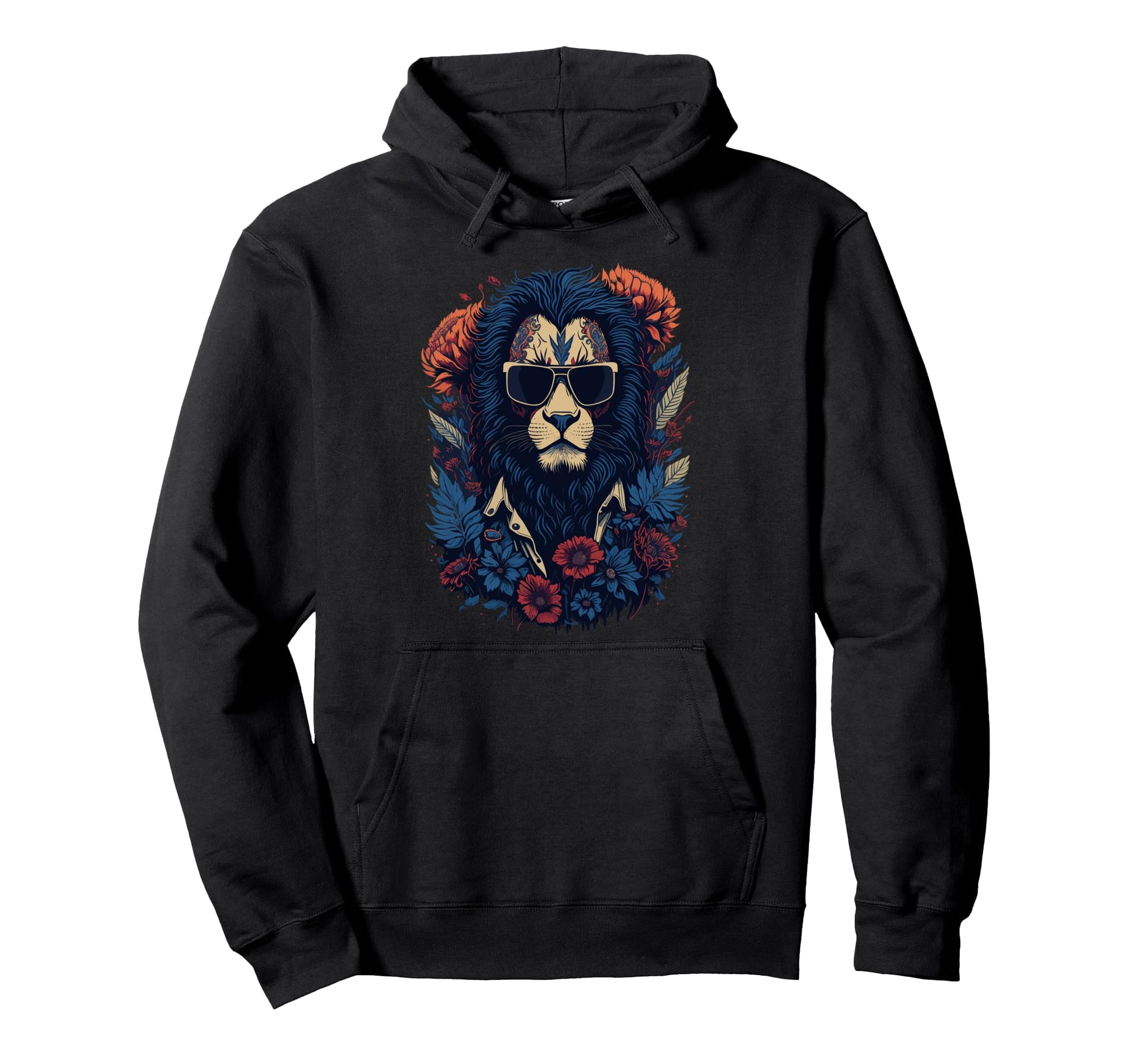 Biker Lion Sunglasses Floral Hoodie - Streetwear Style Men Women - T-Shirt, Sweatshirt, Hoodie