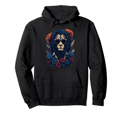 Biker Lion Sunglasses Floral Hoodie - Streetwear Style Men Women - T-Shirt, Sweatshirt, Hoodie