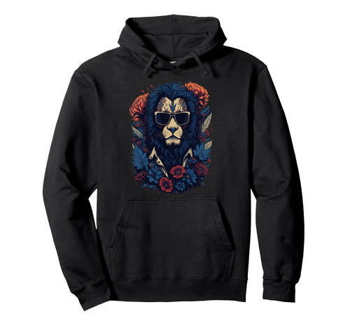 Biker Lion Sunglasses Floral Hoodie - Streetwear Style Men Women - T-Shirt, Sweatshirt, Hoodie