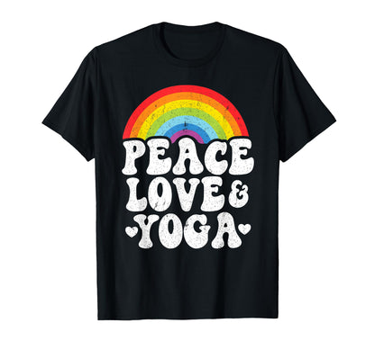 Peace Love Yoga Rainbow Hippie Yoga T-Shirt - Graphic Print for Adults - T-Shirt, Sweatshirt, Hoodie