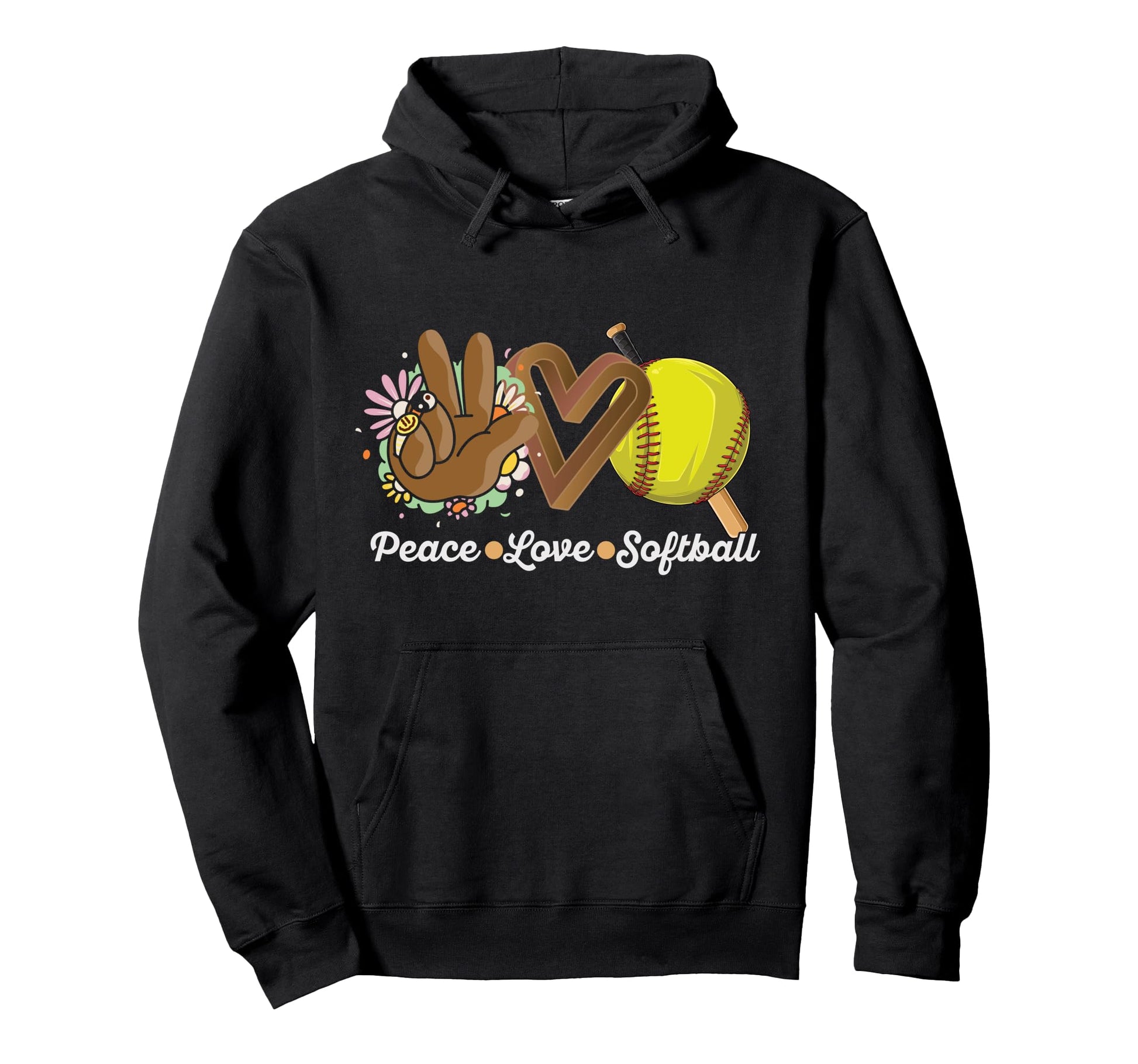 Peace Love Softball Hoodie - Trendy Graphic for Adults - T-Shirt, Sweatshirt, Hoodie