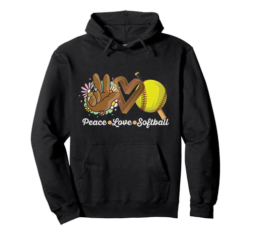 Peace Love Softball Hoodie - Trendy Graphic for Adults - T-Shirt, Sweatshirt, Hoodie