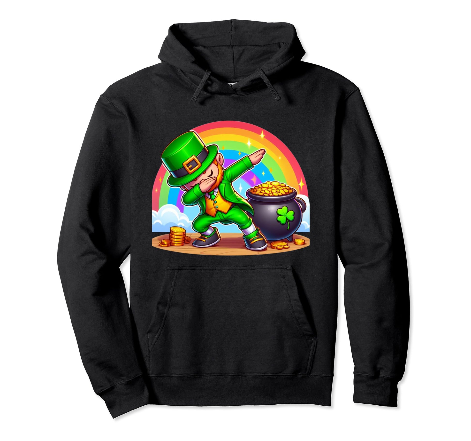 St Patricks Day Dabbing Leprechaun Hoodie - Unique Graphic Men Women - T-Shirt, Sweatshirt, Hoodie