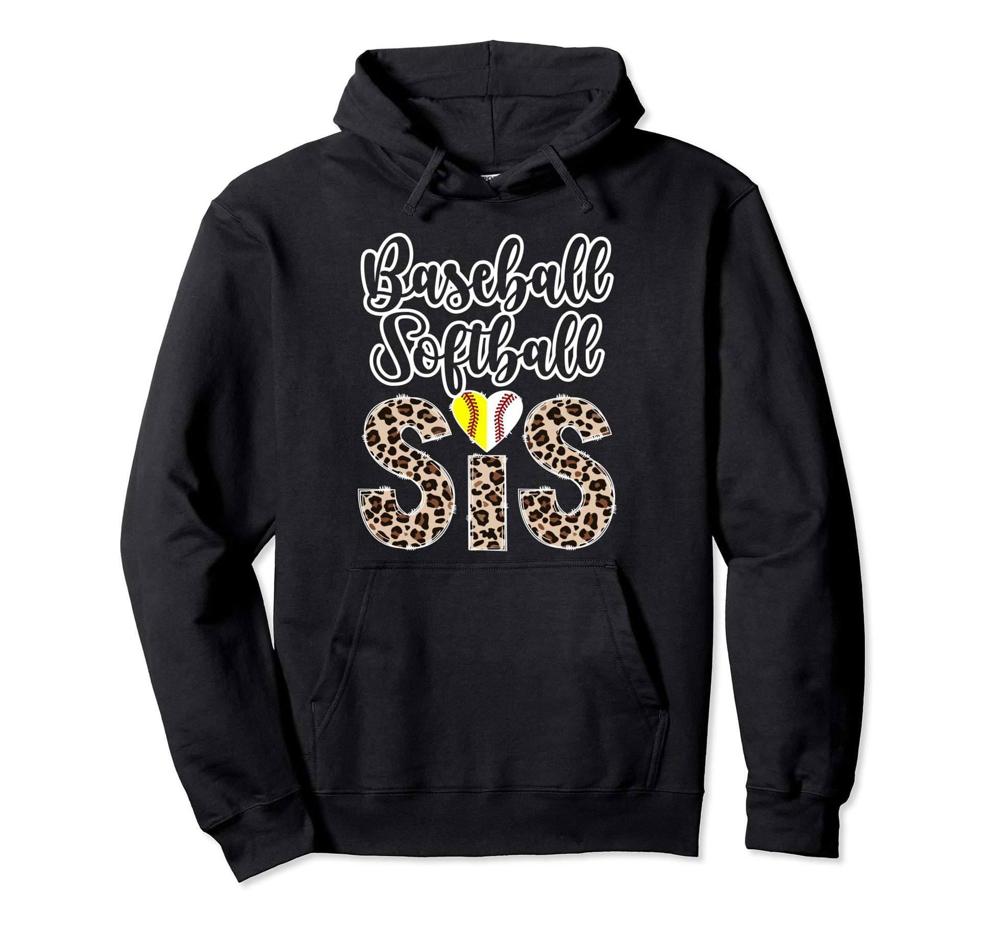 Baseball Softball Sis Leopard Hoodie - Streetwear Style for Adults - T-Shirt, Sweatshirt, Hoodie