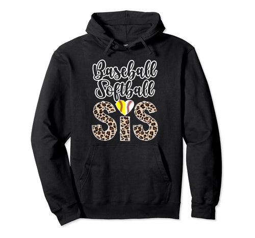 Baseball Softball Sis Leopard Hoodie - Streetwear Style for Adults - T-Shirt, Sweatshirt, Hoodie