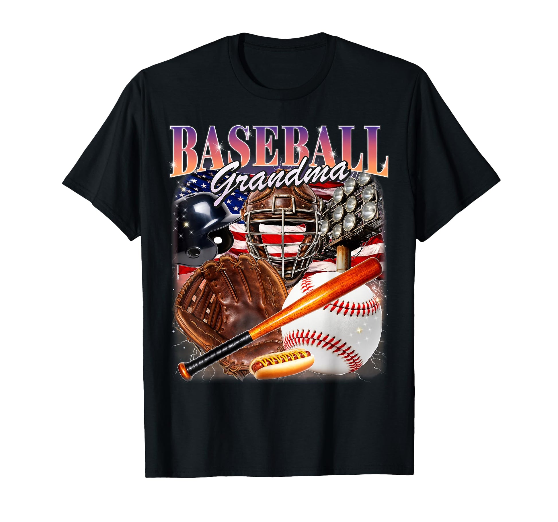 Baseball Grandma Usa Flag 90S Nana T-Shirt - Custom Art Print Men Women - T-Shirt, Sweatshirt, Hoodie