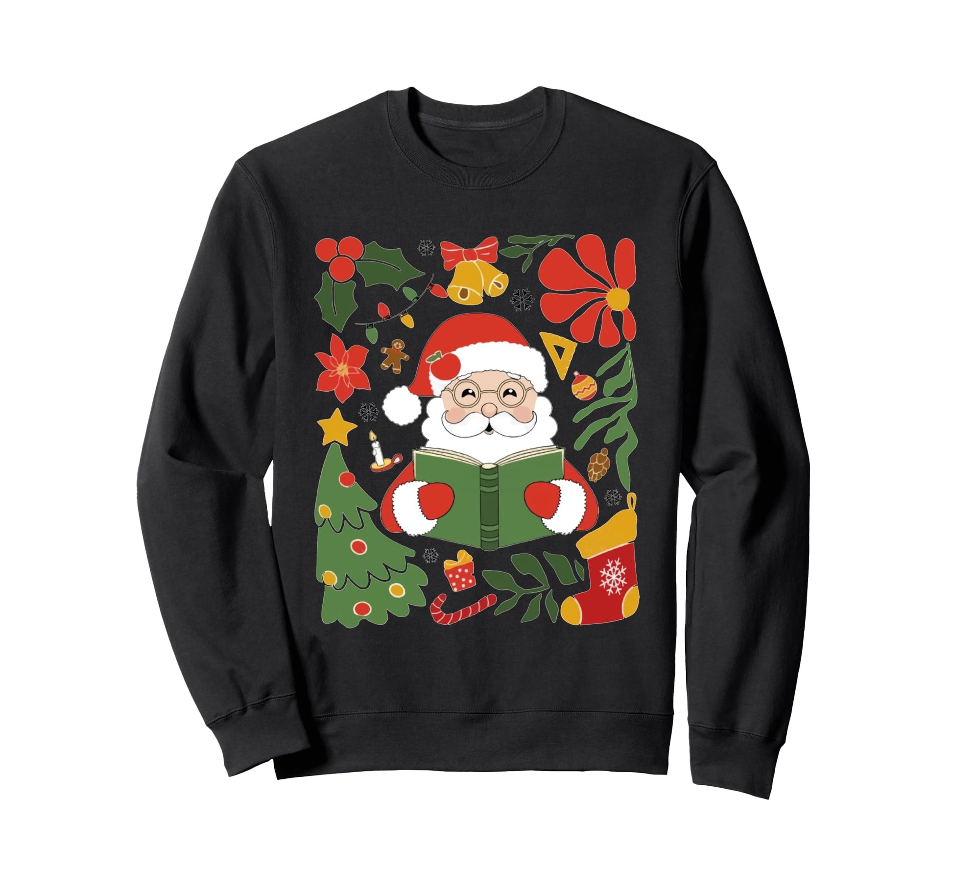 Teacher Books Floral Santa Books Sweatshirt - Unique Graphic for Adults - T-Shirt, Sweatshirt, Hoodie