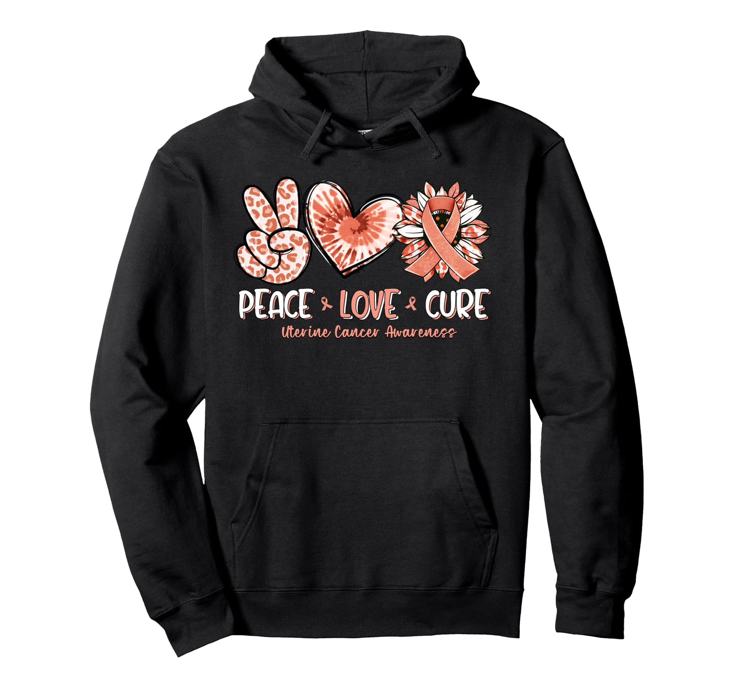 Peace Love Cure Sunflower Uterine Hoodie - Aesthetic Graphic for Adults - T-Shirt, Sweatshirt, Hoodie