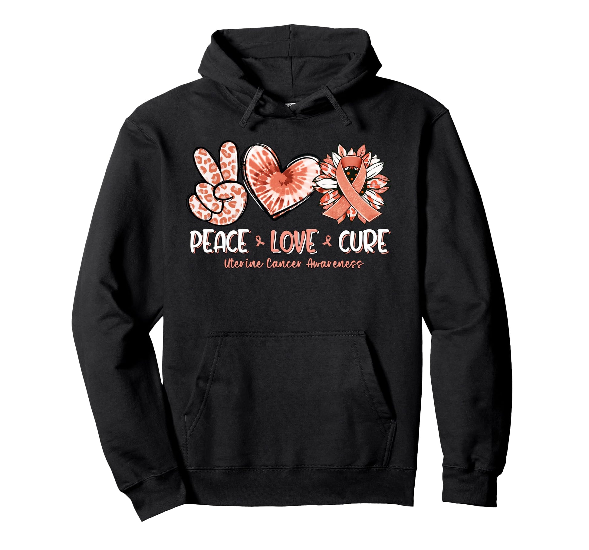 Peace Love Cure Sunflower Uterine Hoodie - Aesthetic Graphic for Adults - T-Shirt, Sweatshirt, Hoodie