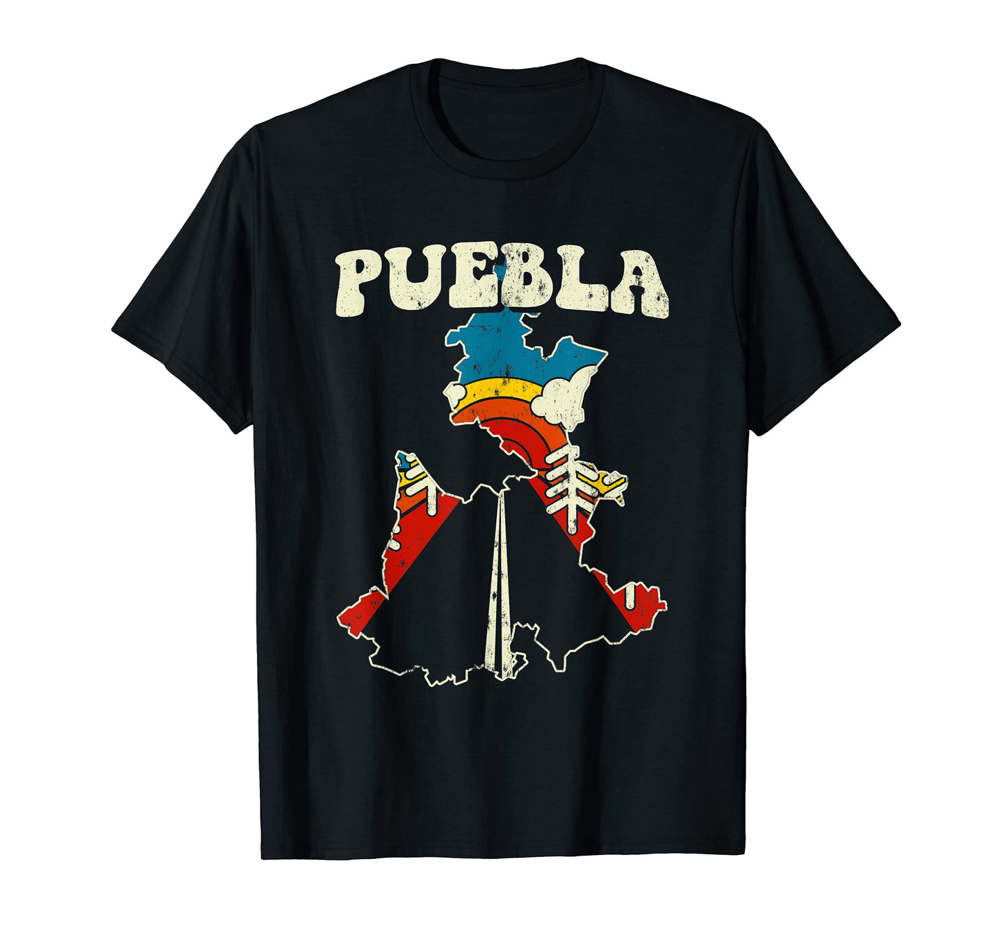 Puebla Mexican State Rainbow Mexico 70S Map T-Shirt - Graphic Print Unisex - T-Shirt, Sweatshirt, Hoodie