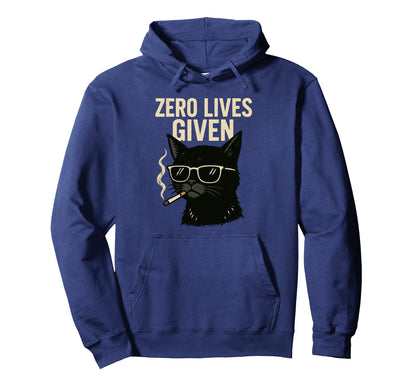 Rebellious Black Cat Smoking Zero Lives Hoodie - Unique Graphic Unisex - T-Shirt, Sweatshirt, Hoodie
