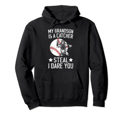 My Grandson Baseball Catcher Hoodie - Casual Everyday Wear for Adults - T-Shirt, Sweatshirt, Hoodie