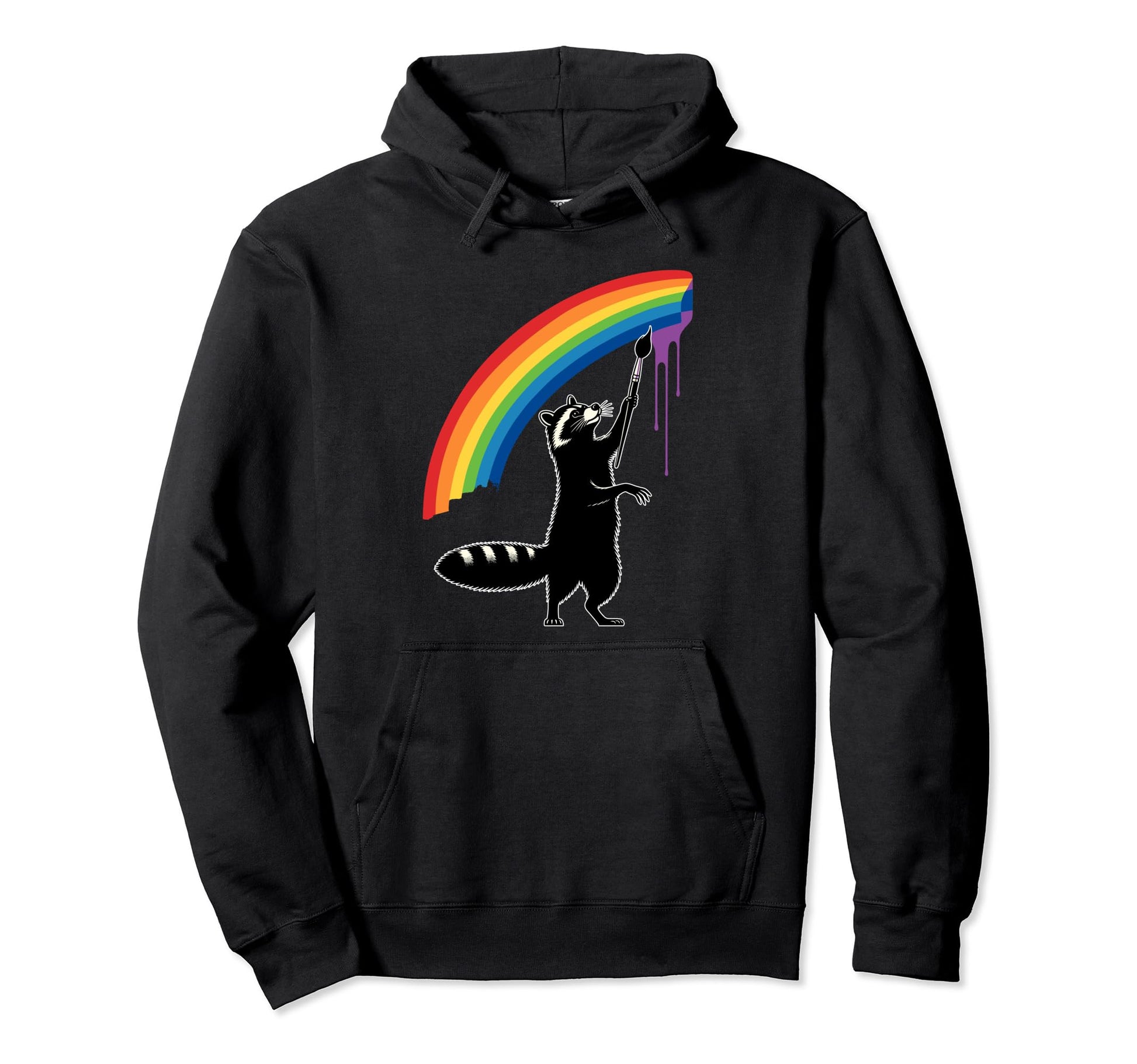 Raccoon Paints Rainbow Funny Hoodie - Casual Everyday Wear Men Women - T-Shirt, Sweatshirt, Hoodie