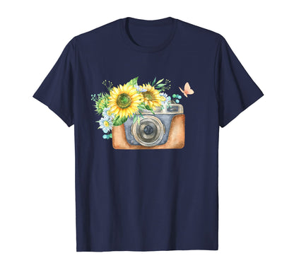 Camera Watercolor Flowers Photographer T-Shirt - Unique Graphic Men Women - T-Shirt, Sweatshirt, Hoodie