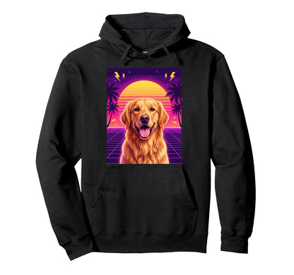 Synthwave Golden Retriever Sunset Hoodie - Casual Everyday Wear for Adults - T-Shirt, Sweatshirt, Hoodie