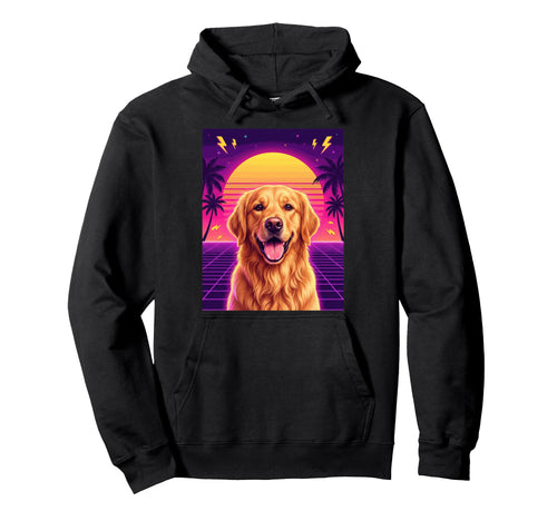 Synthwave Golden Retriever Sunset Hoodie - Casual Everyday Wear for Adults - T-Shirt, Sweatshirt, Hoodie