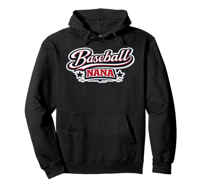 Baseball Nana Script Red White Blue Hoodie - Trendy Graphic for Adults - T-Shirt, Sweatshirt, Hoodie