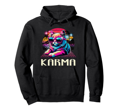 Karma Is Cat Vaporwave 80S Aesthetic Hoodie - Custom Art Print Men Women - T-Shirt, Sweatshirt, Hoodie