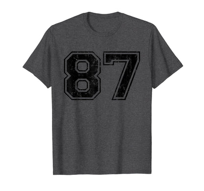Number 87 Varsity Distressed Sport Team T-Shirt - Novelty Apparel Unisex - T-Shirt, Sweatshirt, Hoodie