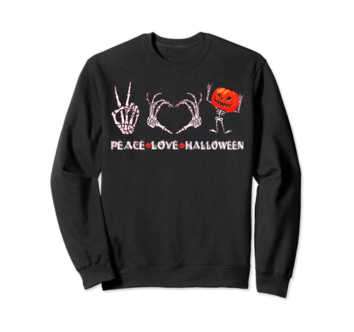 Halloween Skeleton Peace Love Sweatshirt - Minimalist Print for Adults - T-Shirt, Sweatshirt, Hoodie
