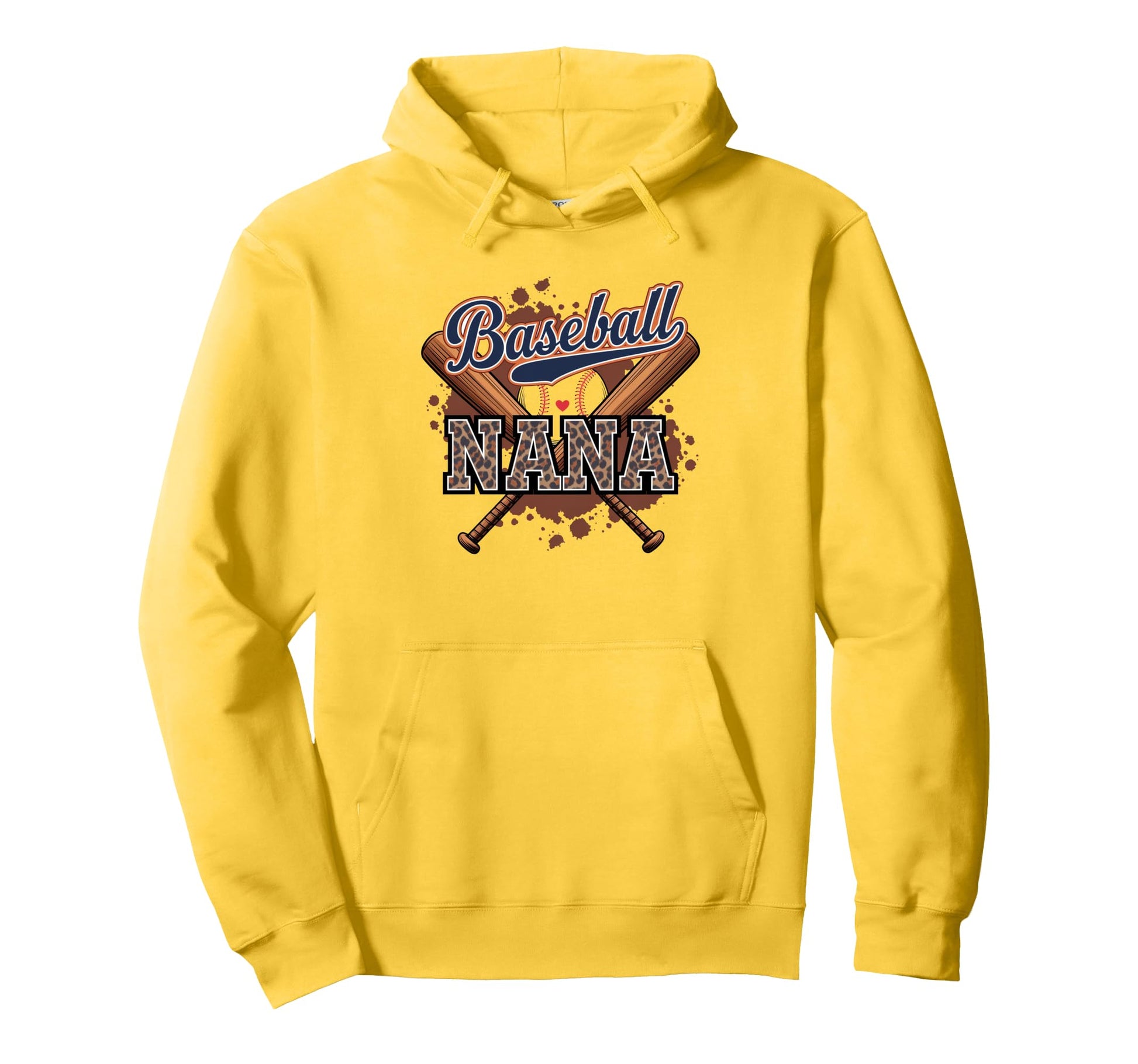 Baseball Nana Heart Leopard Softball Hoodie - Fun Novelty Design Men Women - T-Shirt, Sweatshirt, Hoodie