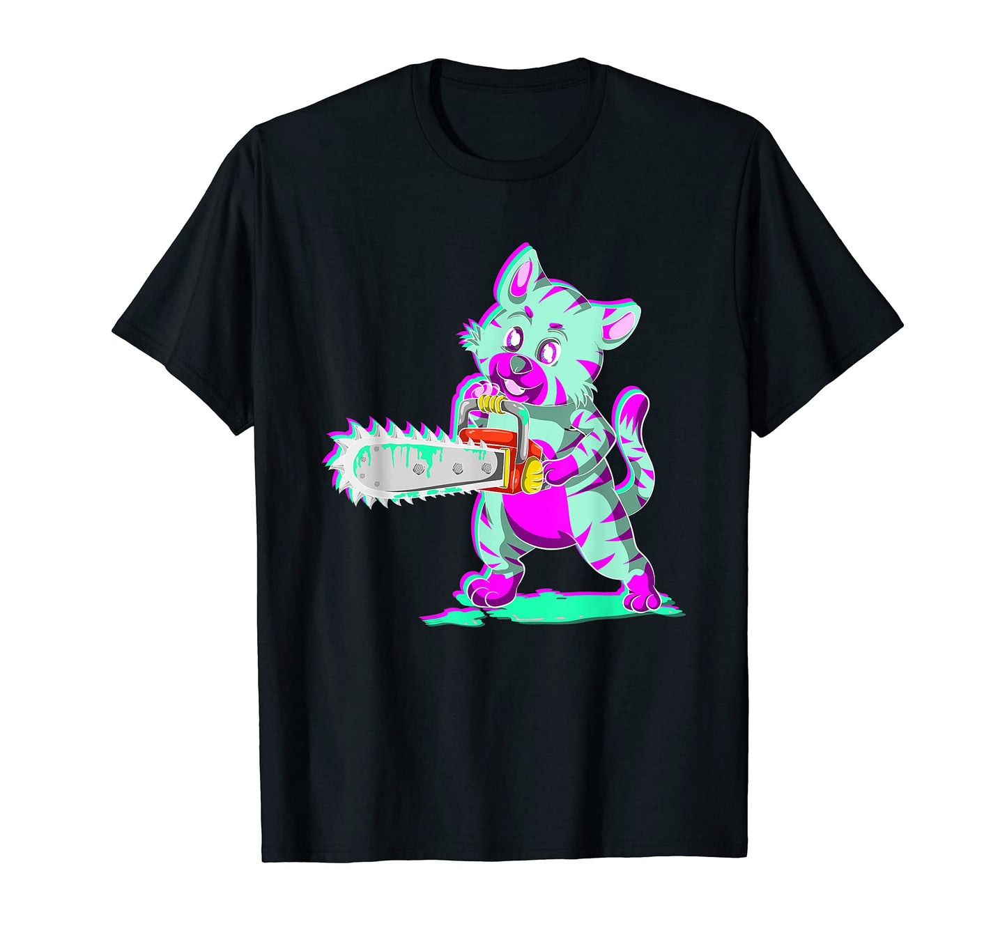Scary Pet Animal Chainsaw Vaporwave T-Shirt - Casual Everyday Wear Unisex - T-Shirt, Sweatshirt, Hoodie