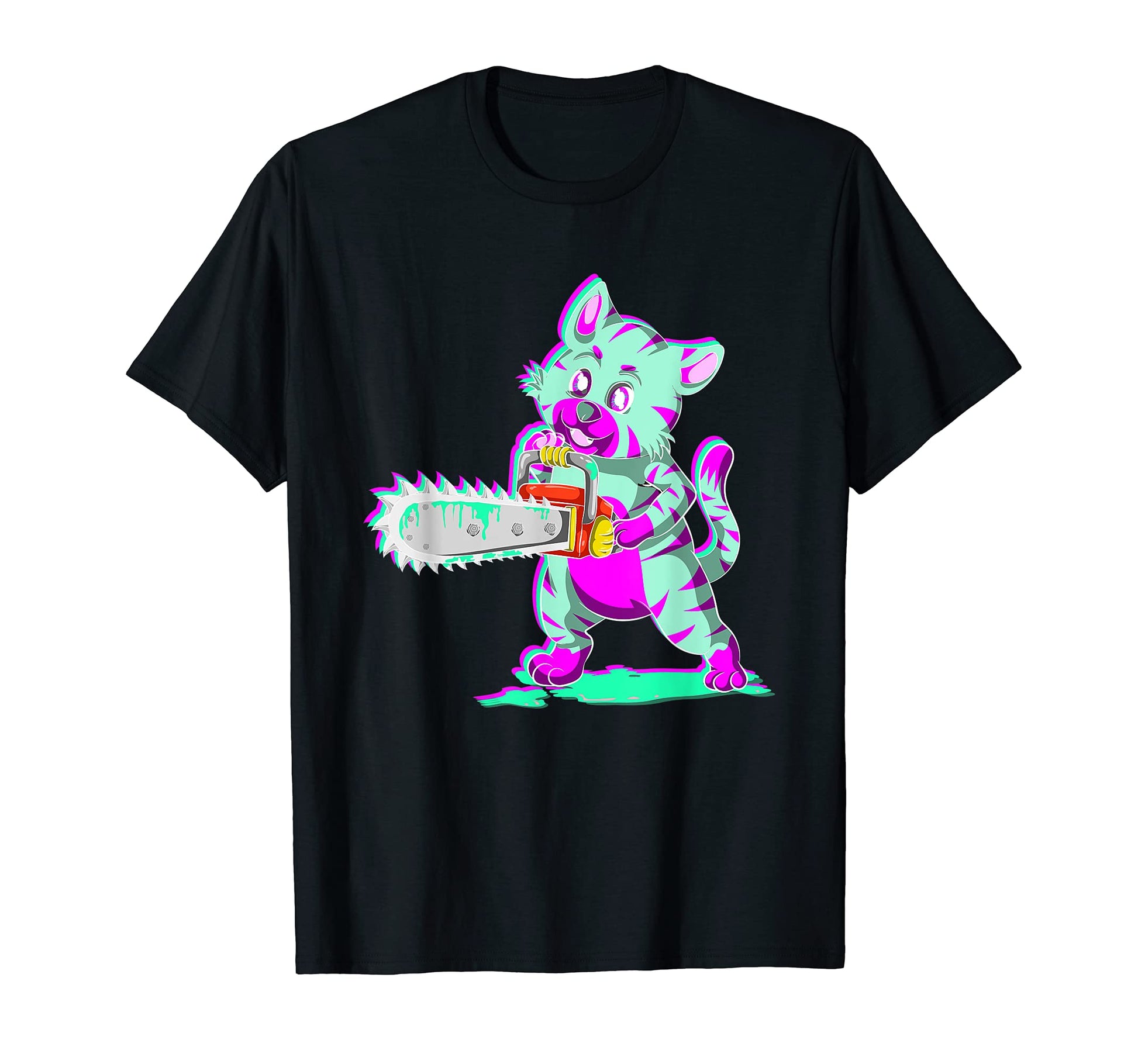 Scary Pet Animal Chainsaw Vaporwave T-Shirt - Casual Everyday Wear Unisex - T-Shirt, Sweatshirt, Hoodie