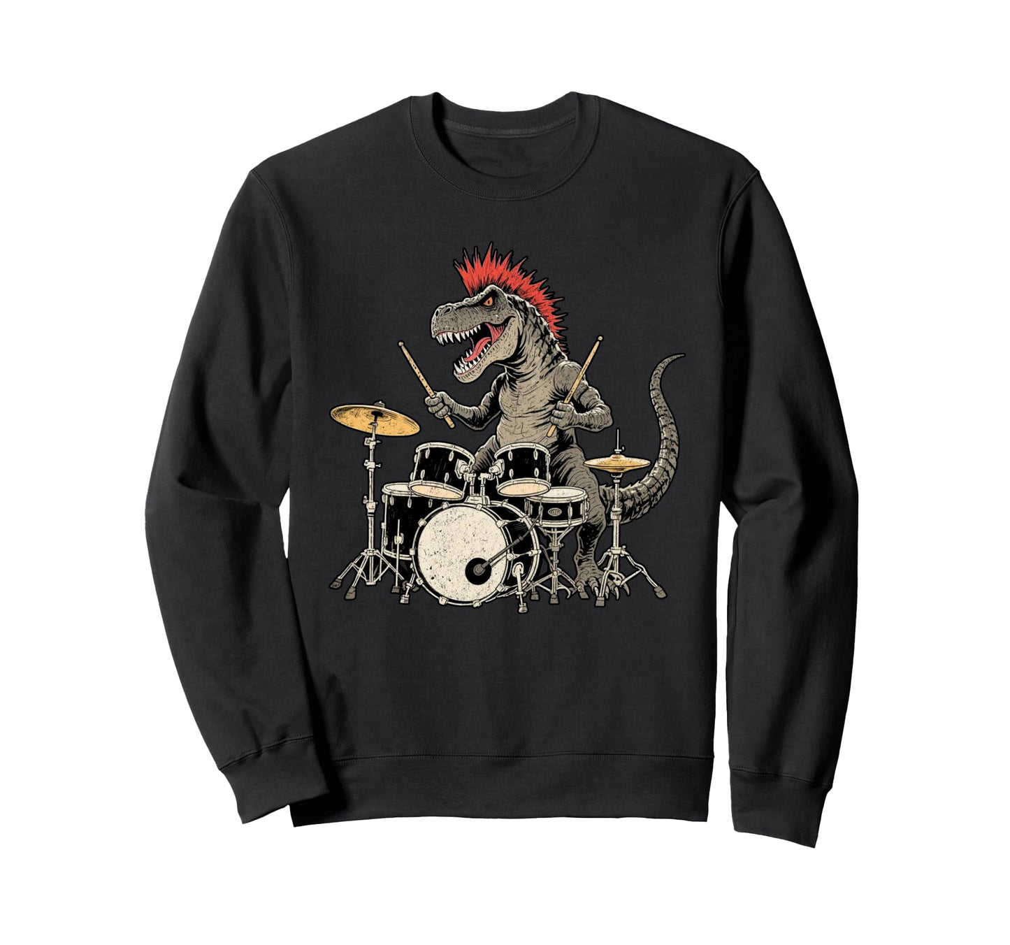Punk Rock T Rex Dinosaur Playing Sweatshirt - Aesthetic Graphic Men Women - T-Shirt, Sweatshirt, Hoodie