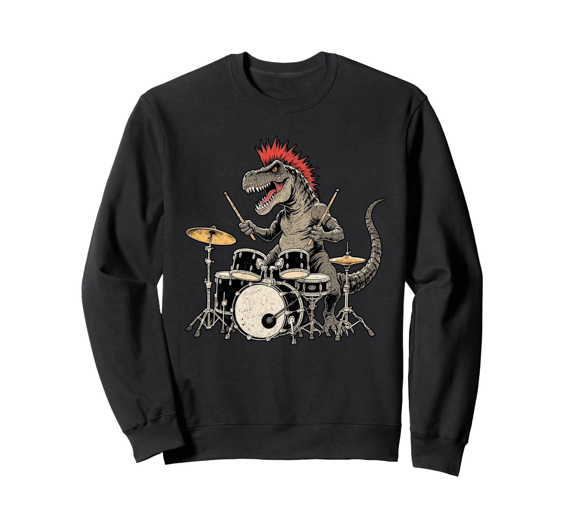 Punk Rock T Rex Dinosaur Playing Sweatshirt - Aesthetic Graphic Men Women - T-Shirt, Sweatshirt, Hoodie