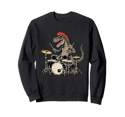 Punk Rock T Rex Dinosaur Playing Sweatshirt - Aesthetic Graphic Men Women - T-Shirt, Sweatshirt, Hoodie