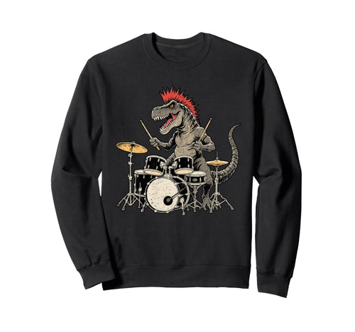 Punk Rock T Rex Dinosaur Playing Sweatshirt - Aesthetic Graphic Men Women - T-Shirt, Sweatshirt, Hoodie