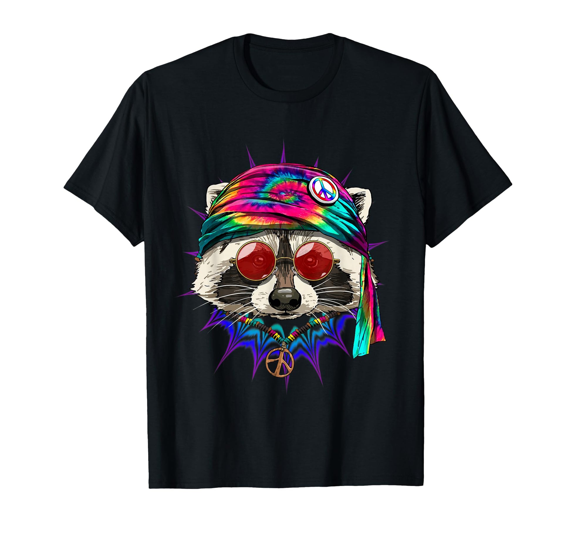 Tie Dye Hippie Raccoon Hippiness Peace T-Shirt - Fun Novelty Design Unisex - T-Shirt, Sweatshirt, Hoodie