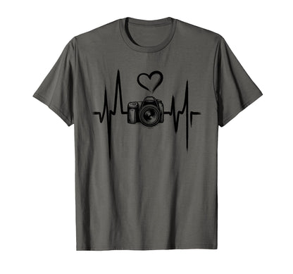 Camera Heartbeat Photography Lover T-Shirt - Fun Novelty Design Men Women - T-Shirt, Sweatshirt, Hoodie