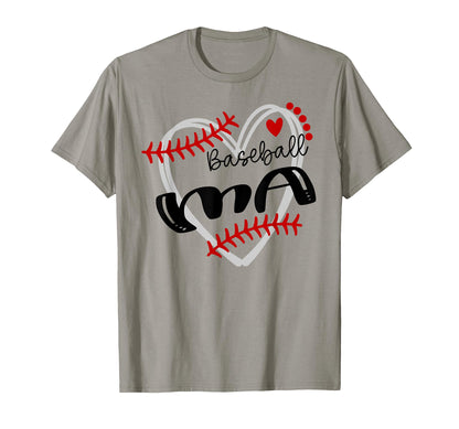 Personalized Baseball Heart Ma T-Shirt - Casual Everyday Wear Unisex - T-Shirt, Sweatshirt, Hoodie