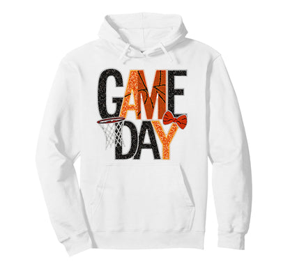 Game Day Basketball Mom Sister Aunt Bow Hoodie - Unique Graphic Men Women - T-Shirt, Sweatshirt, Hoodie