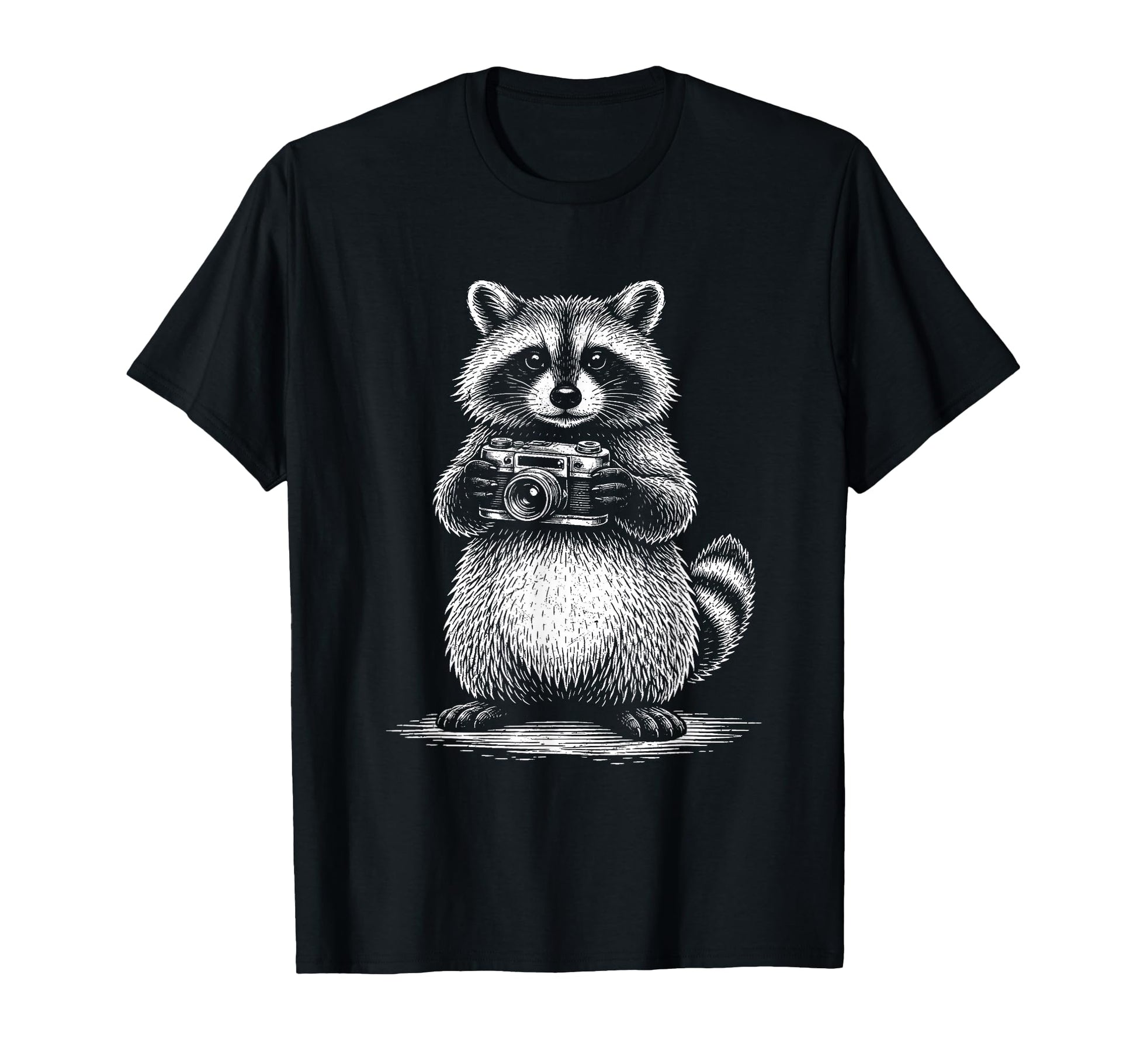 Raccoon Photographer Camera T-Shirt - Minimalist Print Men Women - T-Shirt, Sweatshirt, Hoodie