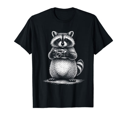 Raccoon Photographer Camera T-Shirt - Minimalist Print Men Women - T-Shirt, Sweatshirt, Hoodie